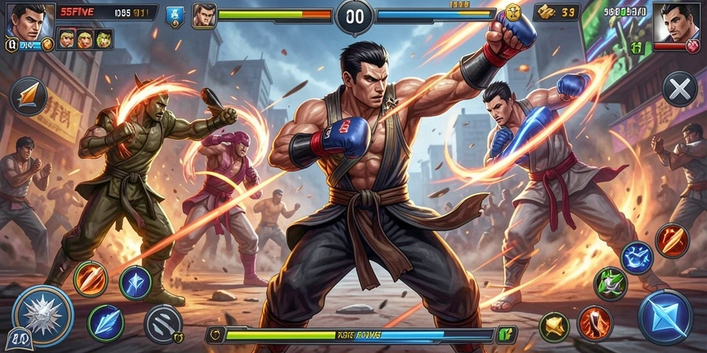 Gameplay mendebarkan di dalam 55FIVE, pertarungan seru di arena.