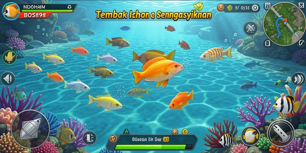 Tampilan gameplay Tembak Ikan yang penuh warna dan menarik.