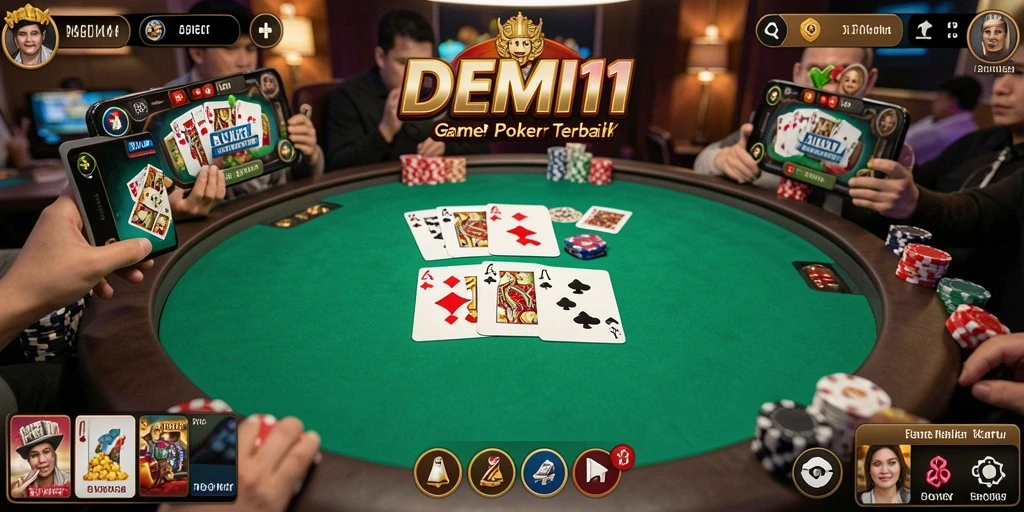 Tampilan gameplay Poker yang seru dan mendebarkan di DEMI11.