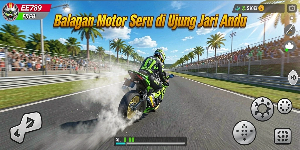Tampilan gameplay menegangkan di EE789 saat berlomba memacu adrenalin.