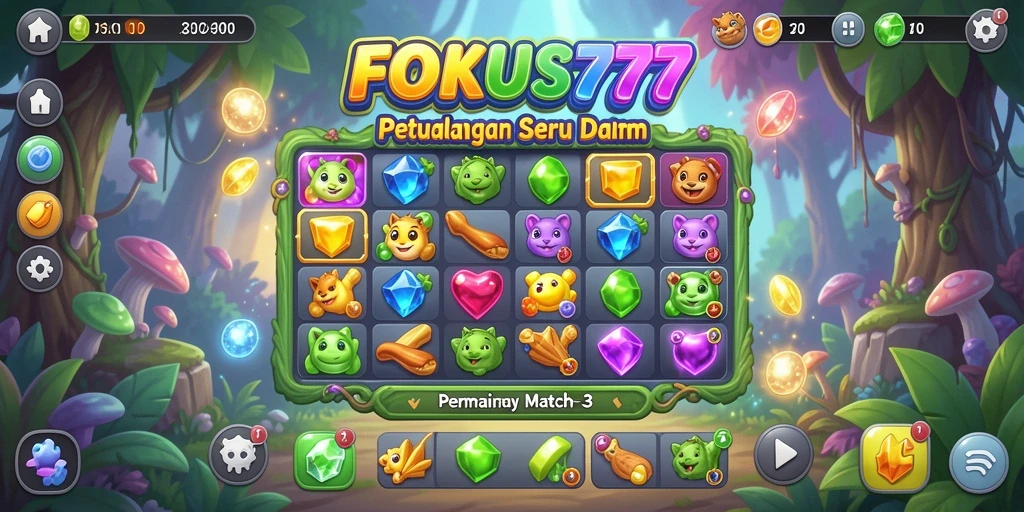 Screenshot FOKUS777 menampilkan aksi mencocokkan permata yang seru.