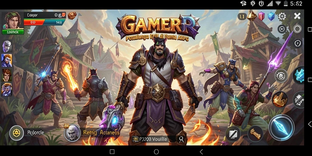 Screenshot gameplay GAMERP menunjukkan pertarungan epik dan grafis menawan.