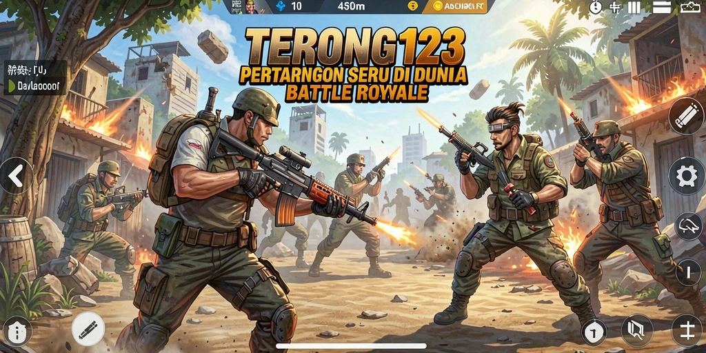Screenshot gameplay menampilkan pertempuran intens di arena TERONG123.